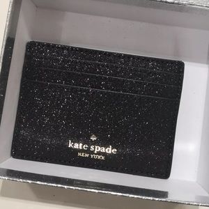 New Kate Spade Shimmy Glitter Fabric Slim Card Holder K4712 Black $69